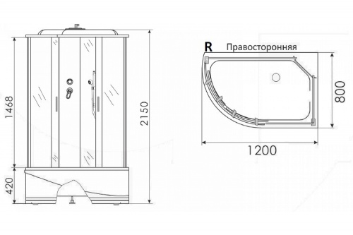 Душ. кабина 120x80x215 MIRWELL MR3512TPR-C3-RUS* высокий поддон. Белая/матовая фото 2