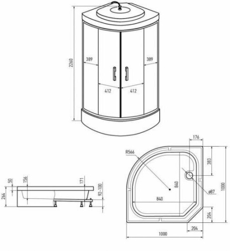 Душевая кабина 100x100x226 ERLIT ER351026-C4-RUS средний поддон. Черная/тонированная фото 4