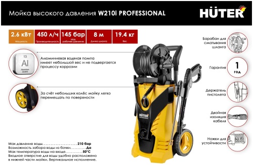 Мойка высокого давления Huter W210i PROFESSIONAL фото 6