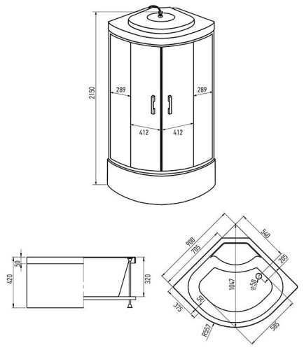 Душевая кабина 90x90x215 ERLIT ER3509TP-C4-RUS высокий поддон. Черное стекло фото 2