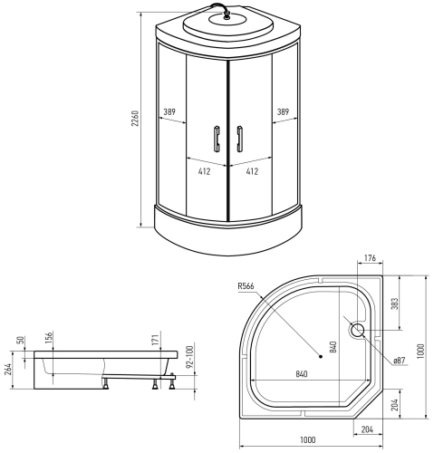 Душевая кабина 100x100x226 ERLIT ER351026-C4-RUS средний поддон. Черная/тонированная фото 5