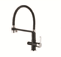 AF14401F Смеситель для кухни с фильтром, силиконовый излив, черный+черный