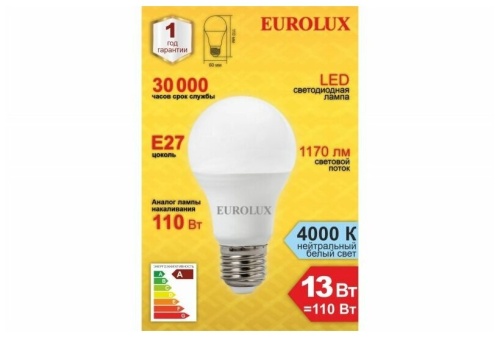 Лампа светодиодная Eurolux LL-E-A60-13W-230-4K-E27 фото 9