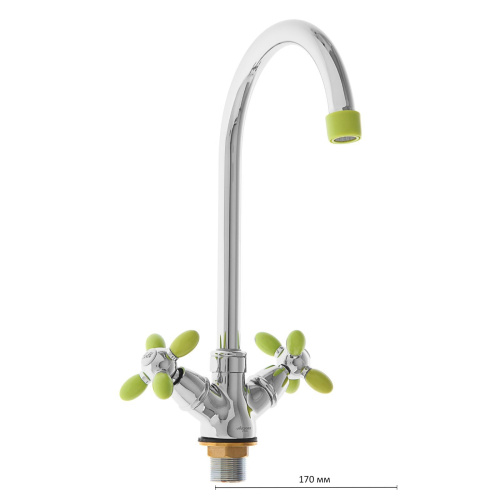 4582K Accoona Смеситель д/кухни 1/2 кер высокий излив. Зелёные ручки (1/10)