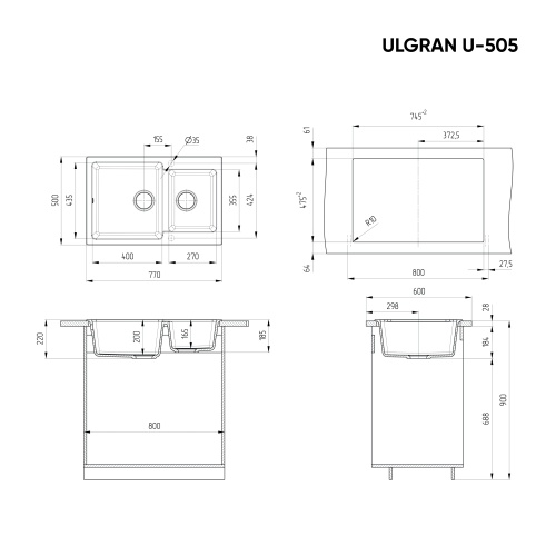 U505-302 Мойка Ulgran ПЕСОЧНЫЙ фото 2