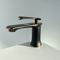 AF19401F Смеситель для умывальника 35мм литой черный+розовое золото