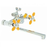 6482H Accoona Смеситель д/ванны 1/2 кер Желтые ручки (излив 20см)