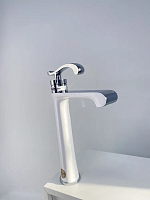 AF19103G Смеситель для умывальника высокий 35мм литой белый+хром
