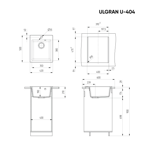 U404-341 Мойка Ulgran 49*42 МОЛОКО фото 2