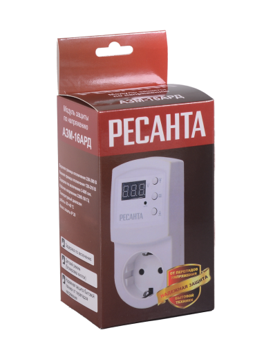 Блок защиты по напряжению "Ресанта" АЗМ 16AРД регулируемый (с дисплеем, в розетку) (61/22/32) фото 5