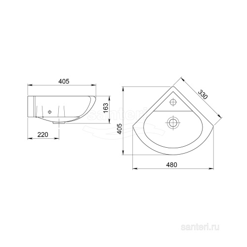 Умывальник "Радиан" БЕЛЫЙ угловой /Santeri/ 33/41 фото 2