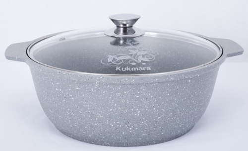 Кастрюля-жаровня 3 л Kukmara жмс32а, алюминий, антипригарное, светлый мрамор, крышка стекло Кастрюля-жаровня 3 л Kukmara жмс32а, алюминий, антипригарное, светлый мрамор, крышка стекло
