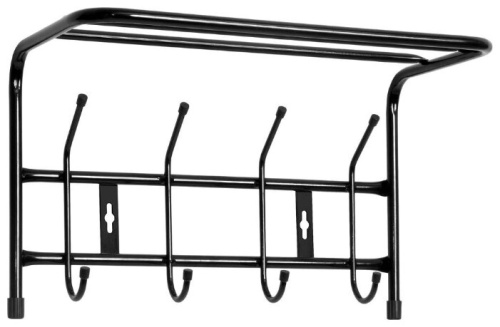 Вешалка настенная НИКА ВП4, металл, черный, 4 рожков,  полка 40,5 х26,5см х24,5см