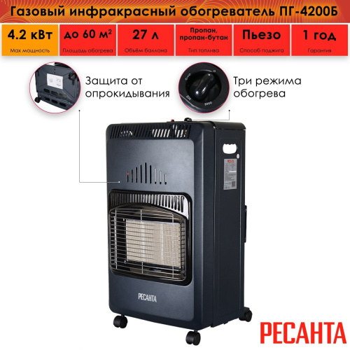 Газовый инфракрасный обогреватель Ресанта ПГ-4200Б (67/5/13) фото 13 Газовый инфракрасный обогреватель Ресанта ПГ-4200Б (67/5/13) фото 13