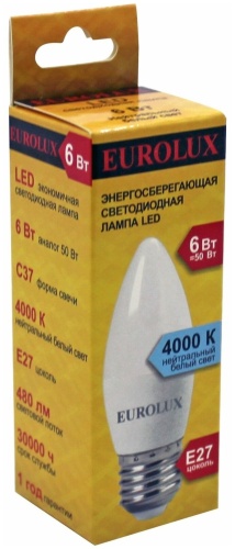 Лампа светодиодная Eurolux LL-E-C37-6W-230-4K-E27 фото 6