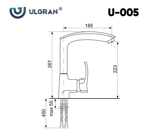 U005-310 Смеситель Ulgran высокий СЕРЫЙ фото 2