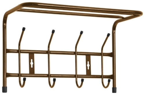 Вешалка настенная НИКА ВП4, металл, медный/антик, 4 рожков,  полка 40,5 х26,5см х24,5см