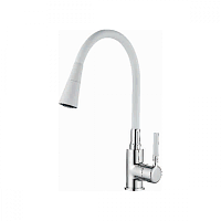 9890G-1 Accoona Смеситель кухня шар выс. силиконовый излиы гайка БЕЛЫЙ+ХРОМ (1/10)