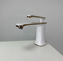 AF19401G Смеситель для умывальника 35мм литой белый+розовое золото