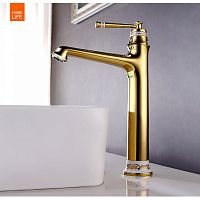 91105W Accoona Смеситель для умывальника высокий с гайкой ЛАТУНЬ 35 ЗОЛОТО(1/10)