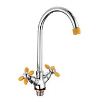 4582H Accoona Смеситель д/кухни  1/2кер высокий излив. Желтые ручки (1/10)