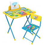 Комплект детской мебели НИКА Фиксики Ф1А Азбука, стол 52 см, пенал, стул мягкий, каркас голубой
